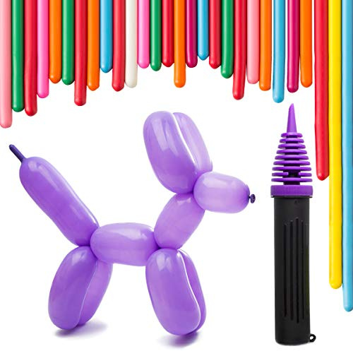 200 Twisting Balloons with Hand Pump- double action pump for sculpting balloon animals. Premium balloons.