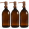Amber Glass Bottles 500ml Soap Dispenser with Metal Pump (BPA-Free) Brown Glass Empty Soap Dispensers – Reusable Refillable Eco friendly, Sustainable Living/Gift (Antique Copper-Style, 3)