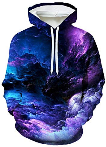 Laizs Felpe Tasca Sweatshirt Unisex Pullover Coulisse 3D Hoodie novità Felpa con Cappuccio Funky Stampato Nuvole Viola A3044,L