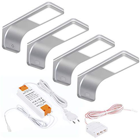 SOTECH 4er SET JUNKER Lighting LED Unterbauleuchten VIOLA 4000K neutralweiß (12V 3,5W 160 x 55 x 60,5 mm) inkl. Trafo und Touch Dimmer/Anschlußfertiges Plug & Play Set