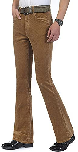 Idopy Jean Classique en Velours côtelé pour Homme - Coupe Bootcut des années 60 et 70