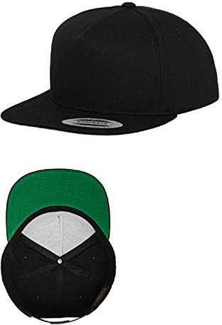Flexfit Klassische 5-Panel Unisex Snapback Cap, Schwarz/Schwarz, Einheitsgröße