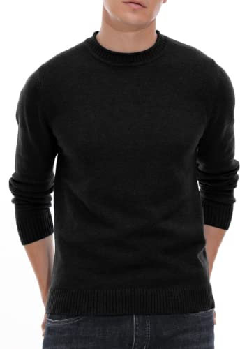 Hisir Men's Jumpers Tops Winter Warm Knitted Crew Neck Jumper Long Sleeve Soft Cozy Mock Neck Knitwear Pullover Sweaters for Men (Black, XL)