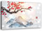 Feeby Vlies Leinwandbild XXL Blühender Kirschbaum Japan Berge 120x80 cm Wandbild Kunst Bilder Schlafzimmer Deko Wohnzimmer Osten Kanji Orientalisch Asien Rot