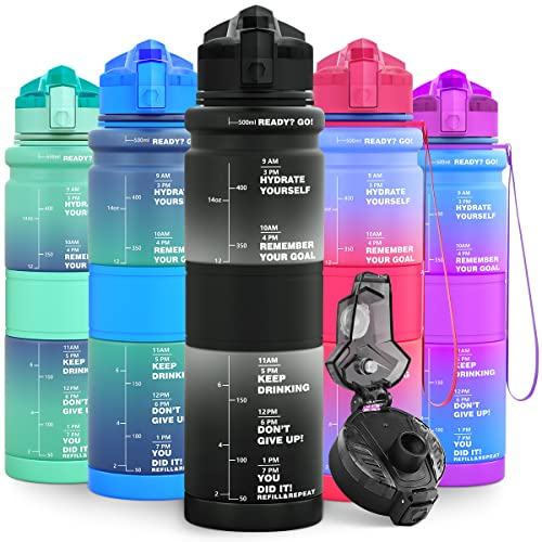 Lunidry Trinkflasche - Tritan BPA Frei Wasserflasche Kinder, 1L/500ml Kohlensäure Geeignet Auslaufsicher Sport Trinkflasche mit Zeitmarkierungen & Fruchteinsatz Für Schule, Fahrrad, Gym, Outdoor