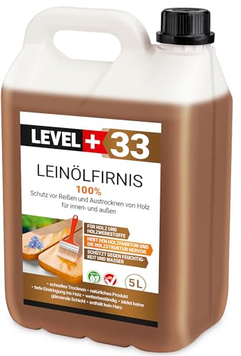 Leinöl Firnis 5 Liter, Holzschutz, Doppelt Gekocht, Holzpflege, Holzöl | Schnelle Trocknung, Natürlicher Holzschutz, Harzfrei RM33