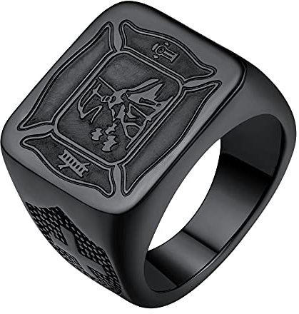 U7 Herren Schwarz Schutzpatron Siegelring St. Florian Porträt Großer Ring Vintage Stil Fingerring Accessoire für Feuerwehrmann(Ring Größe 59)
