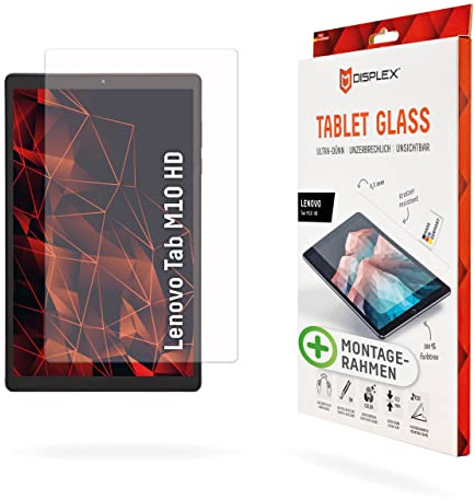 Displex Tablet Glass (9H) für Lenovo Tab M10 HD, Eco-Montagerahmen L-Form, unzerbrechlich, ultra-dünn, unsichtbar