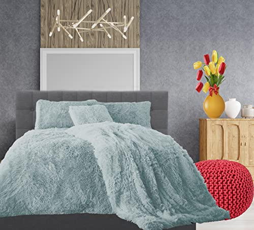 Comfort Collections Teddy Cuddles Fleece Duvet Quilt Cover Hug & Snug Bedding Set With Matching Pillowcase Warm and Cosy Duck Egg Bedding Set Single 135cm x 200cm Approximately.