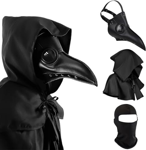 Raxwalker Plague Doctor Mask Costume Set Steampunk Leather Masks With Cloak for Adult Halloween Cosplay Props