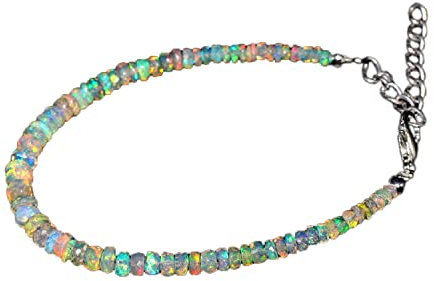 925 Sterling Silber 3 mm bis 6 mm natürliche äthiopische Welo Feueropal facettierte Rondelle Edelstein Perlen Armband für Frauen | AAA-Qualität Opal perlen | 7-Zoll-Opal-Armband | Opalschmuck