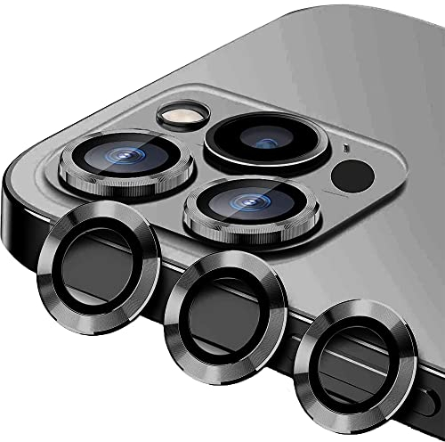 KoGiio Protector de Lente de Cámara para iPhone 14 Pro/14 Pro Max, 9H Cristal Templado Aleación de Aluminio Protectores Objetivos, Anti Arañazos Protector Cámara para iPhone 14 Pro/14 Pro Max-Negro