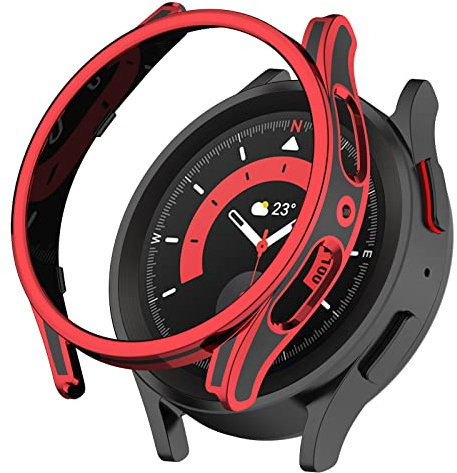 Keweni Lünettenring Hülle Kompatibel mit Samsung Galaxy Watch 5 Pro 45mm,TPU Displayschutz Hülle Schutz Hüllen für Galaxy Watch5 Pro (Schwarz Red)