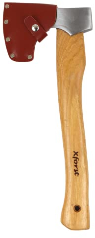 Xforst Axt X-TA5, Beil aus geschmiedetem Karbonstahl. Handbeil aus Hickory Holz Stiehl mit Schneidenschutz aus echtem Leder. Wikinger Axt Modell.