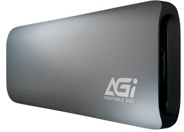 AGI ED198 2TB Tragbare SSD, USB-C USB 3.2 Gen 2 Externe NVMe Solid State Drive, Lesegeschwindigkeiten von bis zu 1050MB/s, kompatibel mit PC, Windows, Mac, Linux und Android - Eisen Grau
