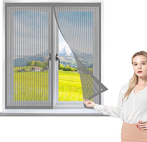 Fliegengitter Fenster 55 x 85 cm, Insektenschutz Fliegengitter Fenster Magnet Mückenschutz, Automatisches Schließen für Alle Arten von Fenstern, Grau