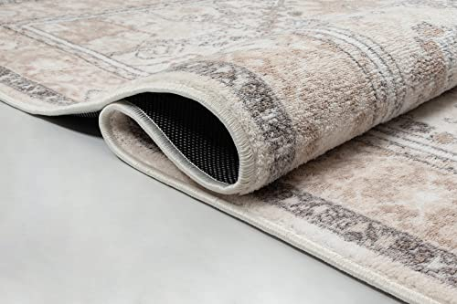 the carpet Enna moderner Teppich aus pflegeleichtem Polyester, Flachgewebe mit Antirutsch-Rücken, rutschfest und strapazierfähiger Teppich, Beige, 120 cm Rund