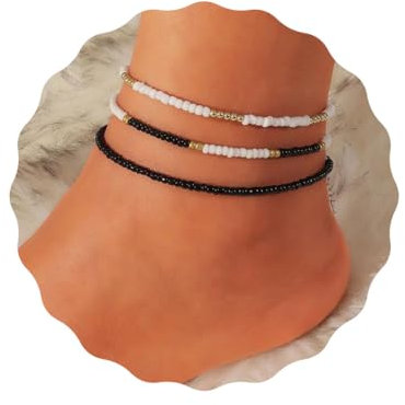 JUSTUSNX Bracelet de cheville réglable en couches de style bohème avec perles mixtes de couleurs pour la plage d'été pour femmes et filles 3 pièces, 20-28 cm, Argile