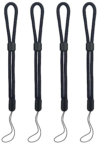 Appareil Photo Ajustable Dragonne Poignet, 4 Pièces Lanyard Dragonne Poignet, Dragonne universelle pour appareil photo, Doux Paracord Sangle de Braided pour Téléphone, Smartphone, Caméra, Noir, 25cm