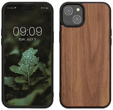 kwmobile Hülle kompatibel mit iPhone 15 Plus Hülle - Holz Case - stoßfestes Handy Cover - TPU Handyhülle in Dunkelbraun