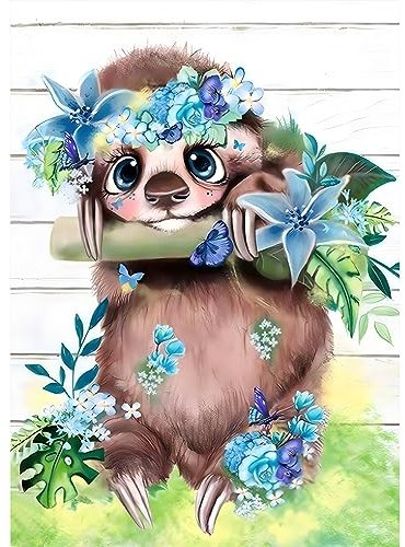 NAIMOER Diamond Painting Faultier Erwachsene, 5D Blumen Diamant Painting Bilder Erwachsene, DIY Tiere Diamond Painting Bilder Diamant Malerei Kinder Set für Home Dekor 30x40cm