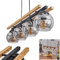 Suspension Podre, lampe à suspendre en métal/bois/verre en noir/nature/fumée, suspension avec abat-jour en verre (Ø 15cm), hauteur max. 120cm, 4x E27, ampoule(s) non incluse(s)