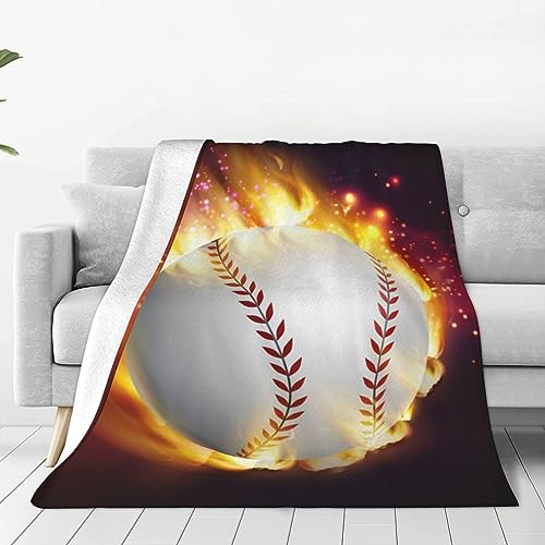 Orange Softball Baseball on Fire Decke Ultraweiche Micro-Fleece Überwurfdecke Warme Klimaanlage Decke Leichte Flanelldecken für Bett Couch Wohnzimmer 101,6 x 76,2 cm