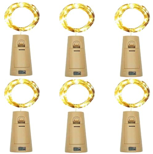 AuFiiy Wine Bottle Lights with Cork 20 LED 6 Pack Fairy Waterproof Battery Operated Cork String Lights for Jar Party Wedding Christmas Festival Bar Decoration