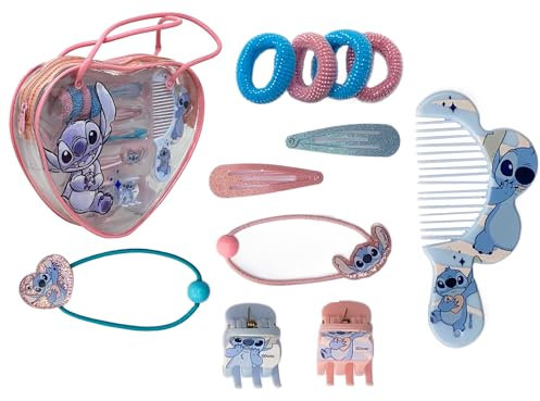 Accessoires pour cheveux Stitch Disney 11 pièces élastiques pinces peigne pinces avec sac en forme de coeur