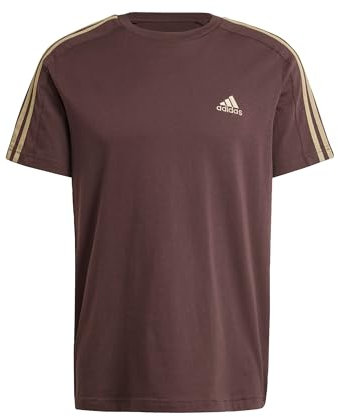 adidas Men's Essentials Single Jersey 3-Stripes Tee, Shadow Brown F23, S