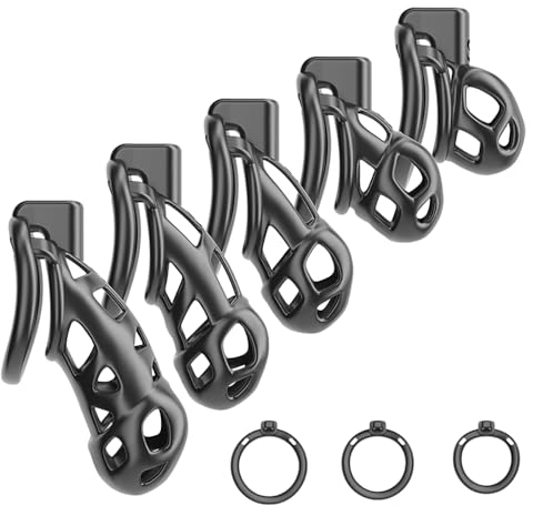 Lmgoc Neu Belüftung Peniskäfig Keuschheitsgürtel Set mit 3 Cockringe Für Männer Chastity Cage Male Keuschheitskäfig aus Herren mit Cockringe Sexspielzeug Bondage Keuschheit Penis Käfig SM (XL)