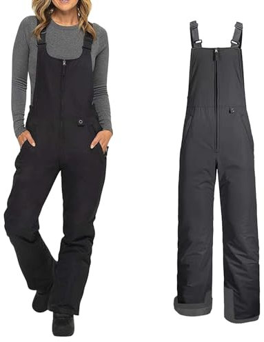 Runstarshow Salopettes Damen-Skianzug, wasserabweisend, Schneehose, Snowboard-Trägerhose, isolierter Thermo-Schneeanzug, Overall mit Taschen, Übergröße, S-4XL, Schwarz , S