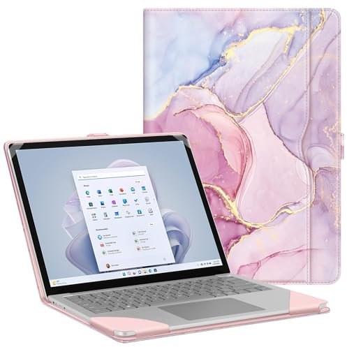 Fintie Sleeve Case for 13.8 Inch Microsoft Surface Laptop 7 (Model: 2036), 13.5 Inch Surface Laptop 6/5/4/3/2 (Model: 1951/1868/1958/1950/1867/1769) - Folio Book Cover with Large Pocket, Dreamy Marble