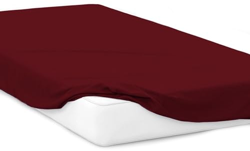 Mixi Trends Spannbettlaken Jersey Spannbetttuch 100% Baumwolle Bettlaken Bettlaken, Größe:180 x 200 cm, Farbe:Weinrot