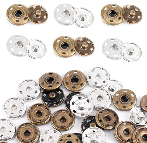48 Sätze Annähen Druckknöpfe aus Metall, 21mm Snaps Druckknopf Nähen für Kleidern Blusen Handwerk DIY Handtasche(Silber/Bronze)