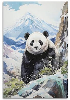 FYUER Poster decorativo su tela con panda che gioca in un ruscello, 30 x 45 cm