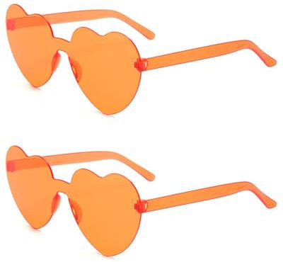QLEUIFT 2 pcs Herzform Sonnenbrille Multicolor Randlose Herzförmige Brille Mode Herz Übergroße Mode Sonnenbrille Eyewear für Frauen, Orange