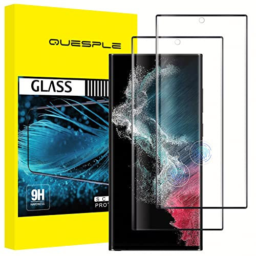 QUESPLE [2 Pièces] Verre Trempé pour Samsung Galaxy S22 Ultra, Haute Qualité 3D Incurvé Couverture Complète, Dureté 9H, Sans Bulles, Film Protection écran, Compatible avec Lecteur d’Empreinte