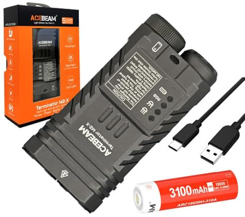 ACEBEAM Terminator M2-X Dual Head Spot/Flood EDC with RGB Flashlight Cool White 6500K -3200 lumens