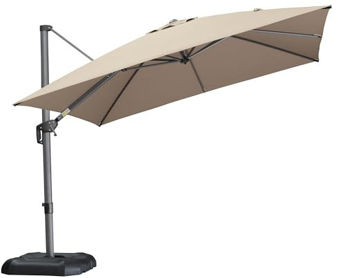 PURPLE LEAF Ombrellone Deportato 3 x 3 m Quadrato Ombrellone da Giardino Esterno Reclinabile con 5 Posizioni Regolabili e Rotazione a 360°, Tela Protezione UV, Tortora