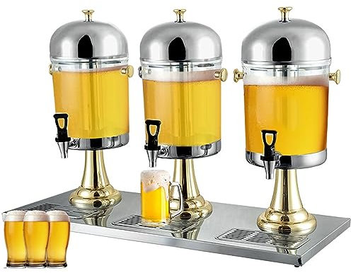 SFSLBFB Cold Hot Juice Dispenser, Stainless Steel Clear Glass Drink Dispenser Juice Drink Commercial Beverage Dispenser Three Head Juicer Dispenser for Breakfast Buffet Bars Hotels