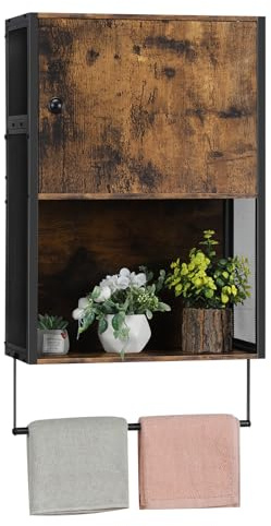 CADUKE Farmhouse Medicine Cabinet, Bathroom Wall Cabinet with Towel Bar, Hanging Wall Cabinet with Open Storage Space, Over The Toilet Sapce Saver Storage Cabinet for Bathroom, Laundry