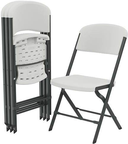 LIFETIME Folding Chairs, Classic Heavy Duty Foldable Chair Contoured for Comfort, 4-Pack, Plastic/Metal, White