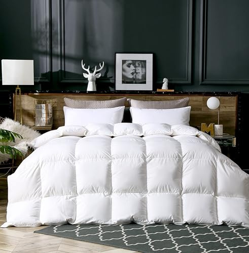 EGYPTO Luxurious 13.5 Tog White Goose Feather and Down Duvet Super King - 100% Cotton Box Stitch Design Cover - Hotel Quality Warmth & Comfort - Hypoallergenic Goose Feather Duvet – (Super King)