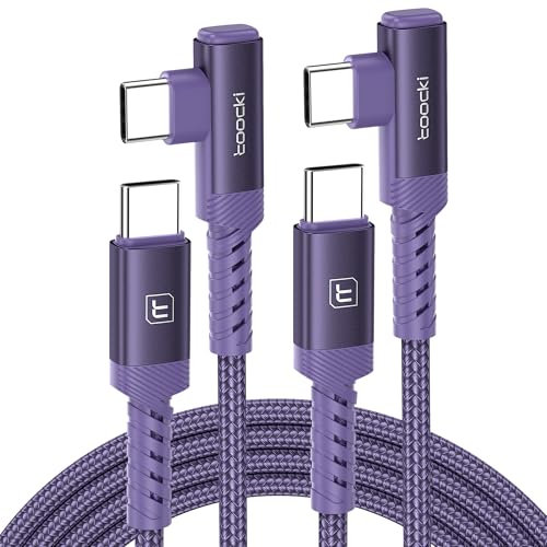 toocki Cable USB C 90 Grados, 60W 2 Pack [1 M+1 M] Carga Rápida USB C a Tipo C PD QC 3.0, Compatible con iPhone 17/iPhone 16 Pro Max/15 MacBook Pro/Air, iPad Pro, Samsung Galaxy S23 / S22, Morado