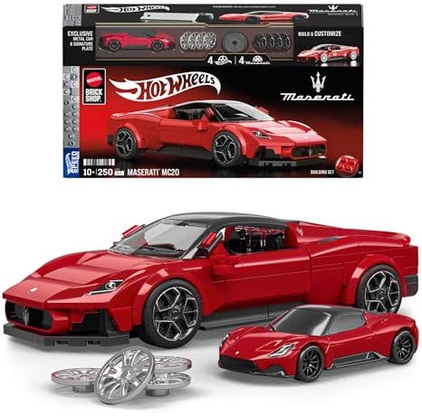​Mattel Brick Shop Hot Wheels Speed Serie Bauset, Maserati MC20 mit 250 Teilen, realistischen Details und individuellen Aufklebern, für Sammler und Kinder ab 10 Jahren, JFR90