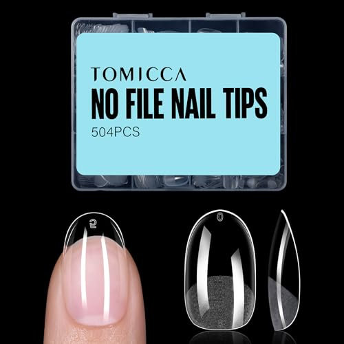 TOMICCA 504 Pièces Capsule Americaine Ongle, 12 Tailles Faux Ongles, Squoval Court Transparent Couverture Complète, Avec Valise De Rangement, Pose Americaine Capsule pour Diy Nail Art