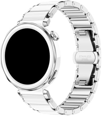 Bracelet en céramique de 18mm Pour Huawei Watch GT5 Pro 42mm /GT5 41mm/GT4 41mm, bracelet de remplacement for femmes avec boucle en acier inoxydable(Silver,For GT5 Pro 42MM)
