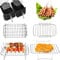 Lifemaison 2Pcs Air Fryer Rack Stainless Steel,Grilling Rack with 4 Skewers,Compatible with Ninja Food Dual Zone Air Fryer AF300UK AF400UK SL400UK,for Double Basket Tower Air Fryers Accessories