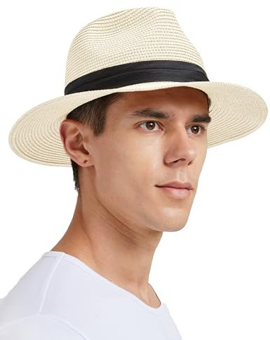 Zylioo Chapeau de Soleil M Panama Chapeau de Paille à Larges Bords Chapeau de Soleil pour Hommes et Femmes Chapeau de Paille Ajustable
